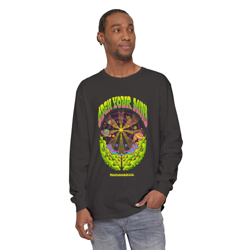 Open Your Mind (Front design) - Unisex Garment-dyed Long Sleeve T-Shirt